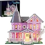 Pink Palace Apartment Building Set with Lights, 1349PCS Halloween Haunted House Blocks Compatible with Lego, Christmas Birthday Gifts for Kids & Collectors Aged 8+