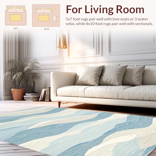 Tapete lavable azul estilo costero 5'x7' antiderrapante miniatura 2