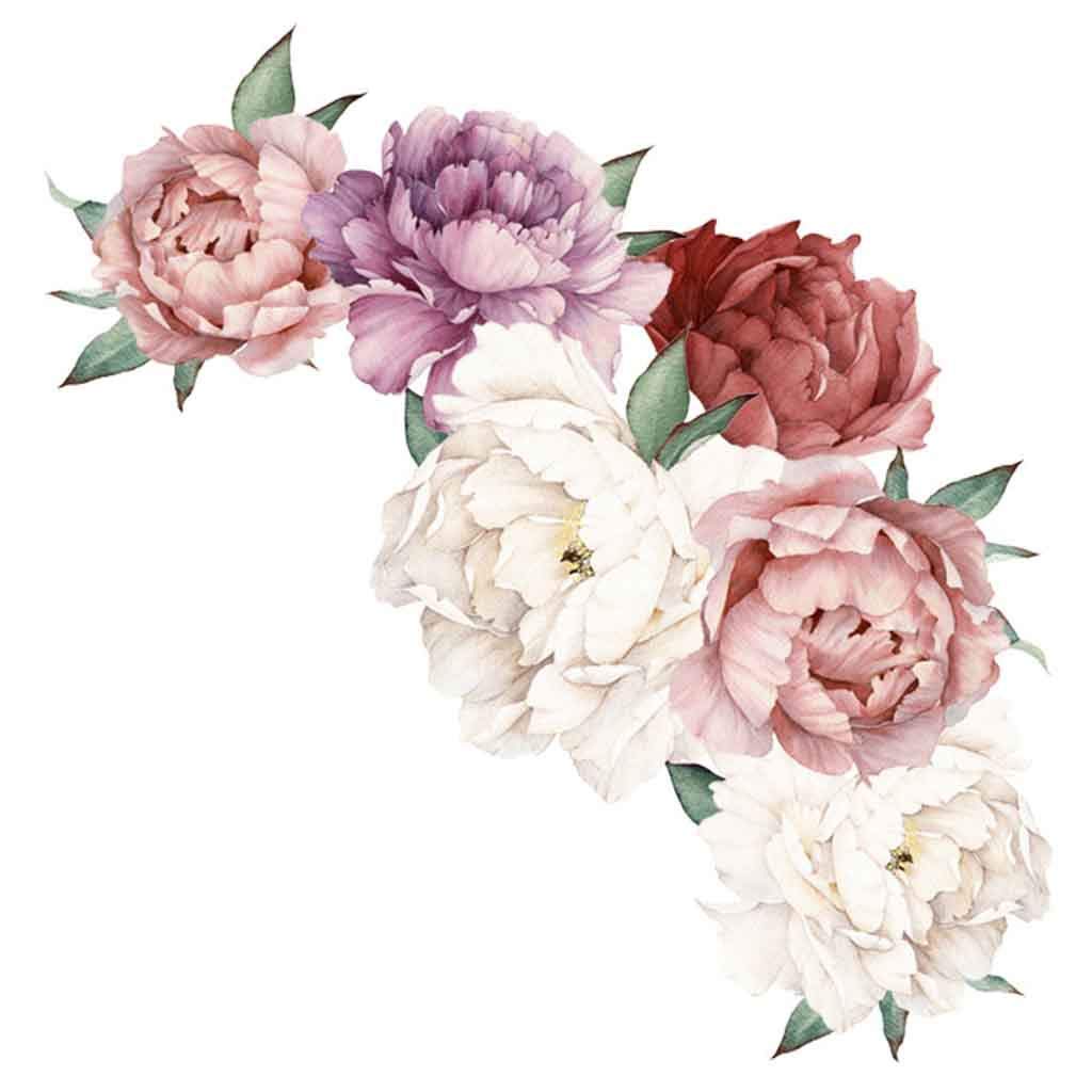 HUYURI Peony Rose Flowers Wall Art Sticker Decals Kid Room Nursery Home Decor Gift
