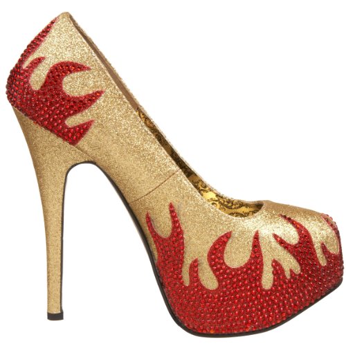 Pleaser Women's Teeze-27 Platform Pump,Gold Mini Glitter/Red Rhinestones,9 M Us #TOP5