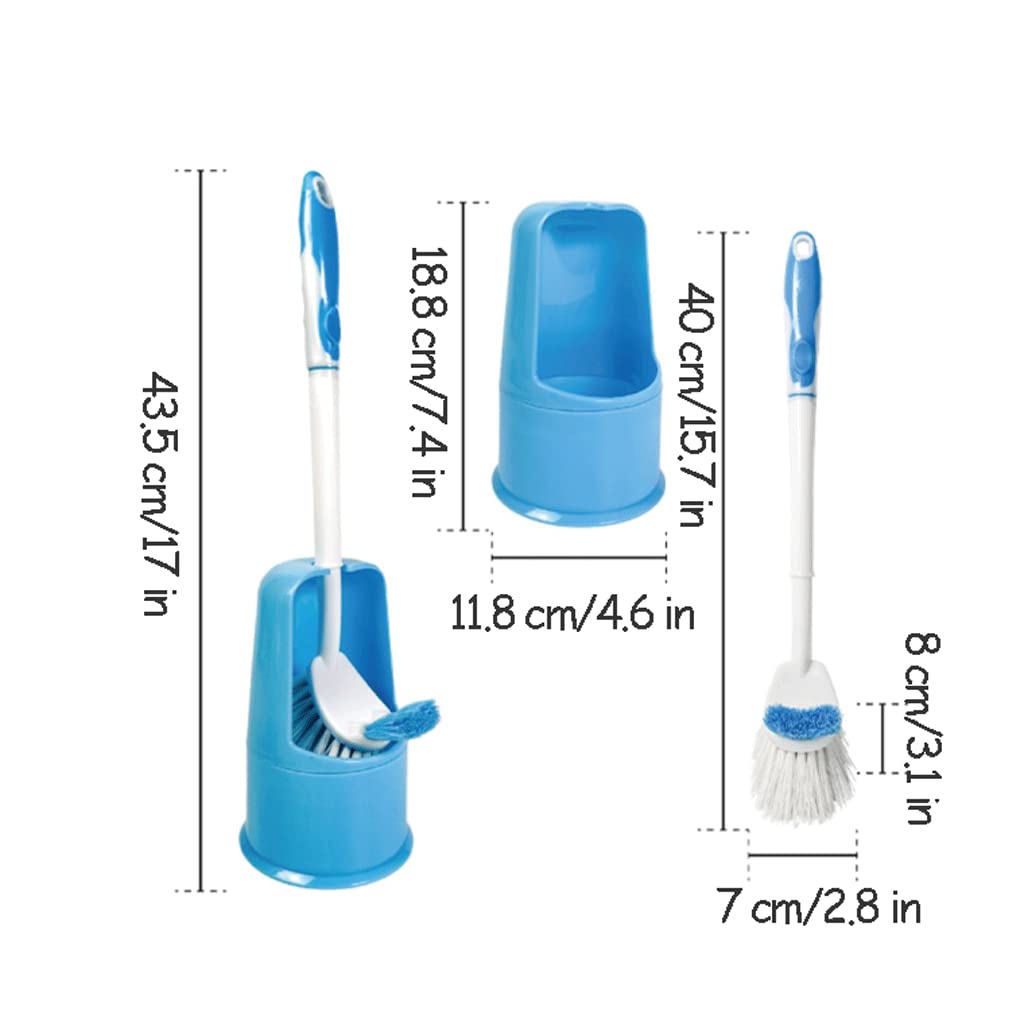 Moderno cepillo de inodoro de doble cara con soporte, herramienta de limpieza de plástico azul sin esfuerzo, fácil de ocultar, suministros de baño esenciales para el saneamiento del hogar