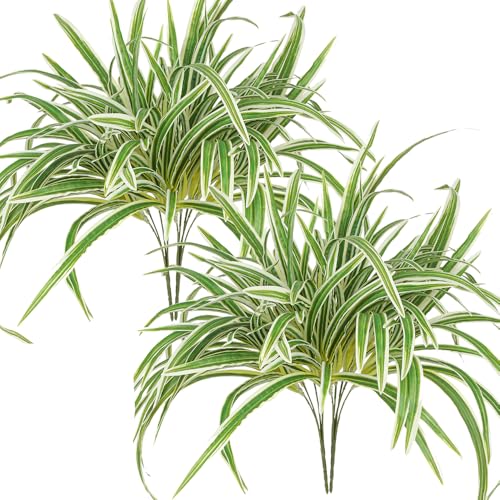 Doment Artificial Spider Plant Large 23.6In Fake Greenery Plants UV Resistant Outside Faux Plants Bushes for Indoor Table Outdoor Planter Decor (4)