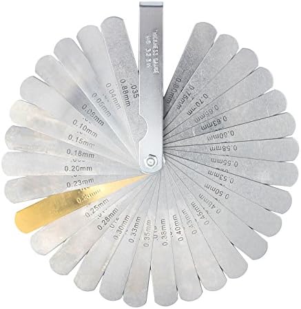 CAMWAY Feeler Gauge Stainless Steel,32PCS Blades Steel Feeler Gauge 0.0015-0.035 inch/ 0.04-0.88mm Dual Marked Metric and Imperial Feeler Gauges for Valve, Gap Gauge Measuring Tool
