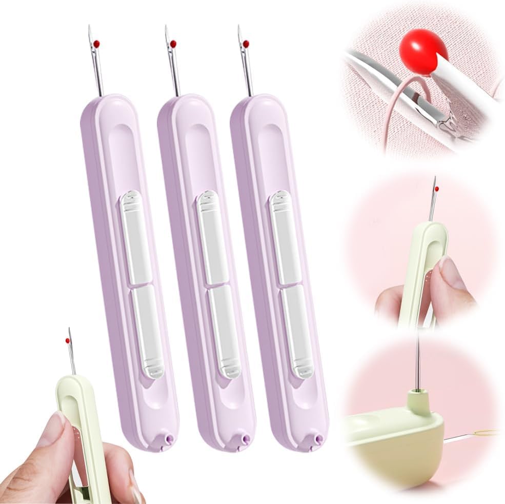 2-in-1 Threader Threader, Retractable Threader Plug-in Threader, Thread Removal Tool for Manual Sewing, Knitting, Embroidery, Needle Thread Removal Device (Purple-3PCS)