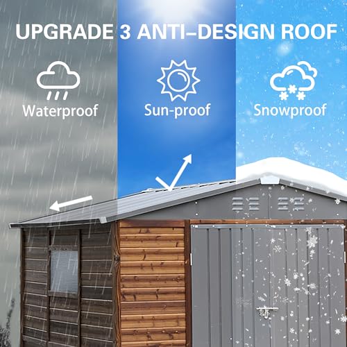 Shed 8' x 8' Storage Shed, 8x8 FT Wood Sheds & Outdoor Storage Clearance, Utility and Tool Garden Shed, Waterproof Storage Shed Large with Lockable Doors for Backyard, Patio, Outside Use - Image 4