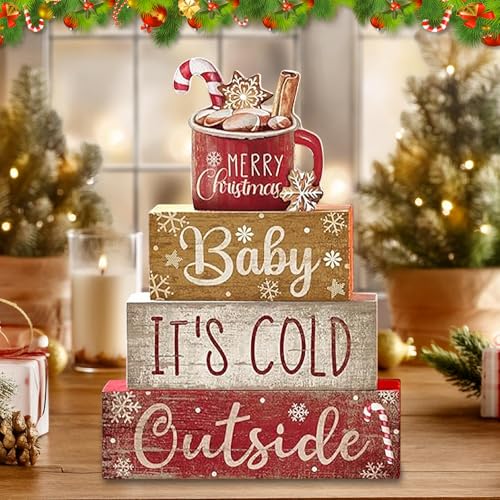 Hendpock 4 Stück Weihnachten Tischdeko Holz, Weihnachtsdeko Tisch...