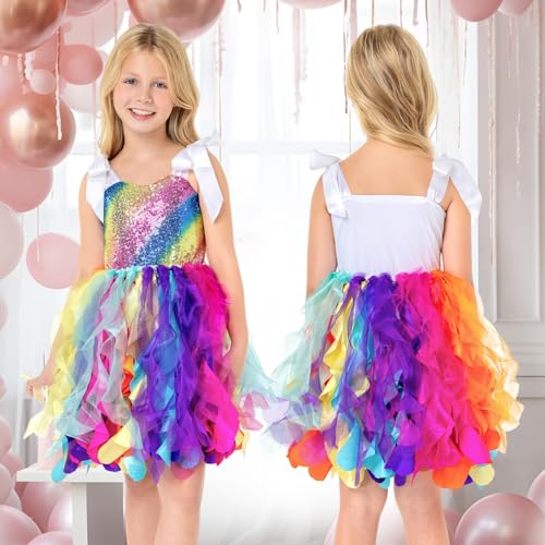 Tutu Dress for Girls Rainbow Tutu Dress Sequin Tulle Princess Dresses for Kids Fancy Sparkly Birthday Party Outfit4
