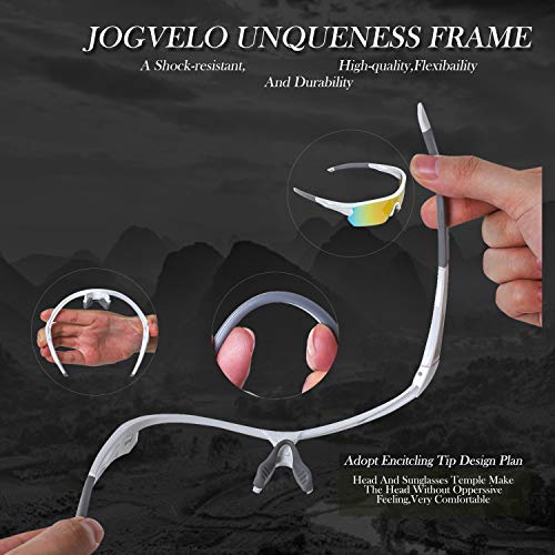 Jogvelo Polarized Sports Sunglasses,Cycling Glasses Men With 5 Interchangeable Lenes, White #TOP4