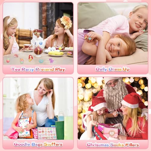 Image of STAR WORK Little Girl Jewel Rings in Box, Adjustable, No Duplication, 24 pcs Girl Pretend Play and Dress Up Rings For Up To 12 Years
