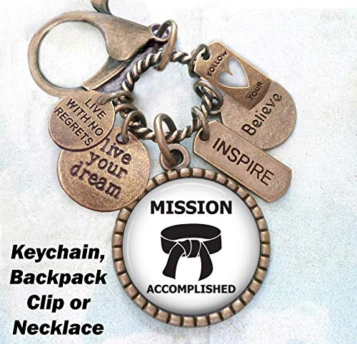 Black Belt, Mission Accomplished, Karate Keychain, Backpack Clip or Necklace, Live Your Dream, Martial Arts, Live With No Regrets, Boys, Girls, Teens, Men, Women, Congratulations Gift2