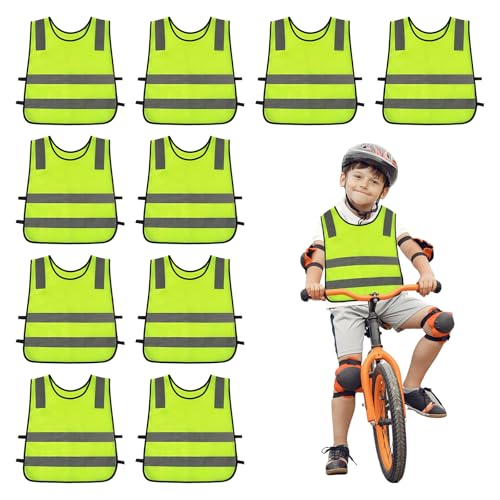 PORFOYO 10 Pièces Gilet Jaune Enfant, Gilet Securite Enfant, Gilet Fluo Enfant Gilet Haute Visibilité pour Velo Plein Air Course à Pied 3-12 Ans Enfants