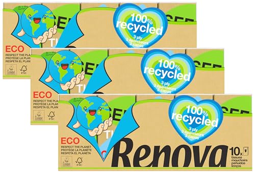 Renova Mouchoirs étuis Recyclé, emballage et papier recyclé, 4 plis, 30 paquets