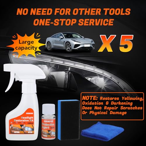 Headlight Restoration Kit Headlight Cleaner Head Light Cleaner Removing Yellowing Oxidized with Headlight Cleaner Coating Agent Sponge Towel (Scratches & Damages Cannot be Repaired) - Image 3