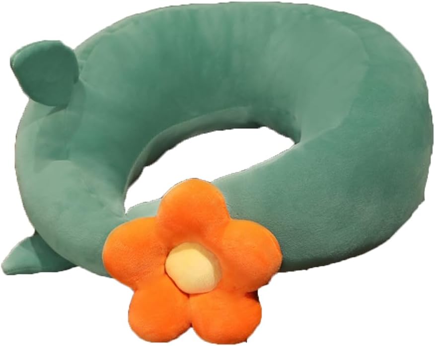 Cute Flower U Shaped Pillow Cotton Plush Travel U Neck Pillow Office Nap Head Cushion for Car, Airplane (Pink Flower B, 30×28CM/11.8"×11.02")