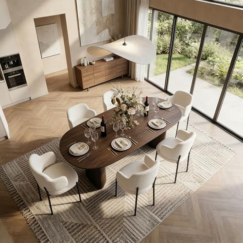 YU YUSING Lot de 6 Chaises de Salle à Manger Bouclettes Rembourrées avec Accoudoirs - Dossier Découpé, Éponge Épaisse, Fauteuil Salon Cuisine Coiffeuse,...