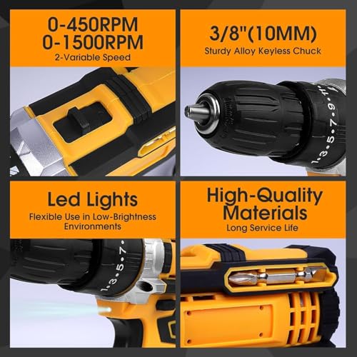 Image of 21V Cordless Drill Machine with Double Lithium Battery | 29 Pcs Power Tool Kit with Drill Bits & Accessories | Rechargeable Electric Drill Driver for Home DIY Repair & Maintenance