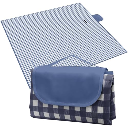 HTRTRR Manta de pícnic impermeable, manta de picnic portátil y plegable de tela Oxford impermeable, 200 cm x 195 cm, ideal para acampar y relajarse (azul oscuro)