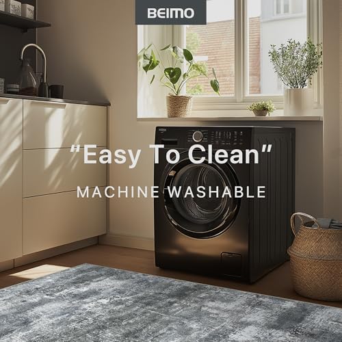 Image of BEIMO Area Rugs 8x10 for Living Room Bedroom, Modern Abstract Machine Washable Rug, Large Soft Low Pile Floor Carpet with Non Slip Backing for Dining Room, Silver Grey