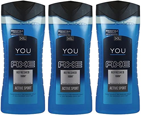 3 x Axe Shower Gel/Body Wash 400ml - Refreshed You (Active Sport)