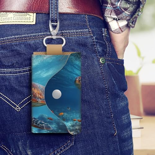 Majestic Sea Turtle Key Holder Bag PU Leather ID Card Holder Keychains Case Cover for Men Women4