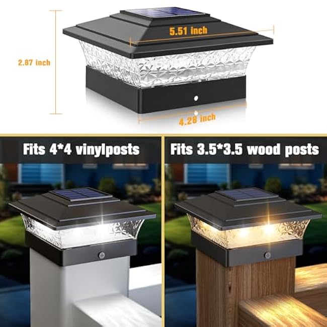 Solar Post Cap Lights Fence Post Lights Deck Post Lights Warm/Cool White Black Fit 4x4