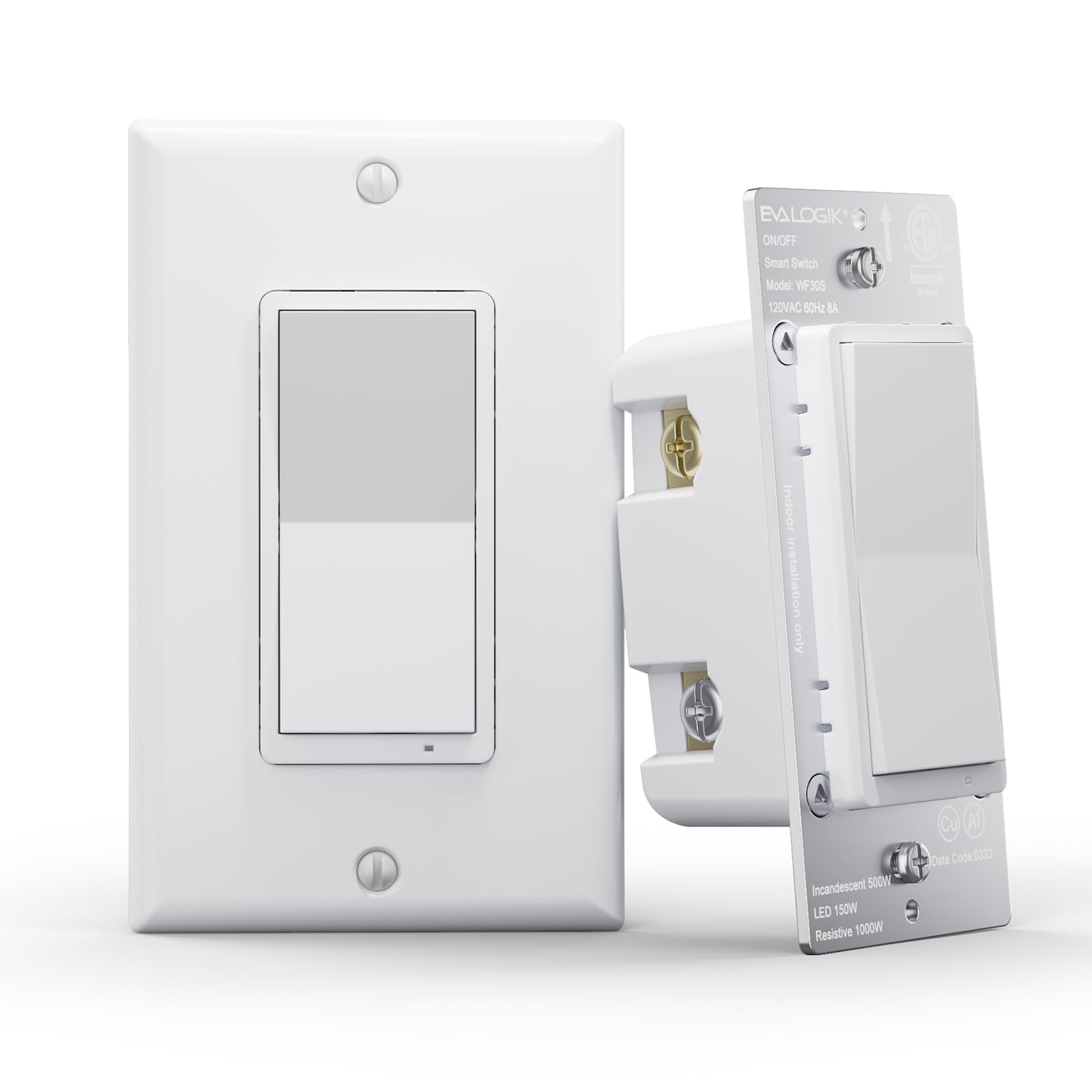 Eva Logik Smart Light Switch, On/Off, Single Pole & 3 Way, Aluminium Plate, 2.4G WiFi Light Switch, Needs Neutral Wire, No Hub Required, Worlks with Alexa and Google Home, ETL and FCC Listed