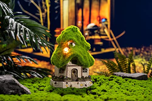 Teresa's Collections Flocked Garden Statue And Figurine Fairy House With Solar Lights, Resin Outdoor Statues，Garden Cottage Yard Decor，Lawn Ornaments For Patio Porch Yard Decorations, 7.9 Inch #TOP3