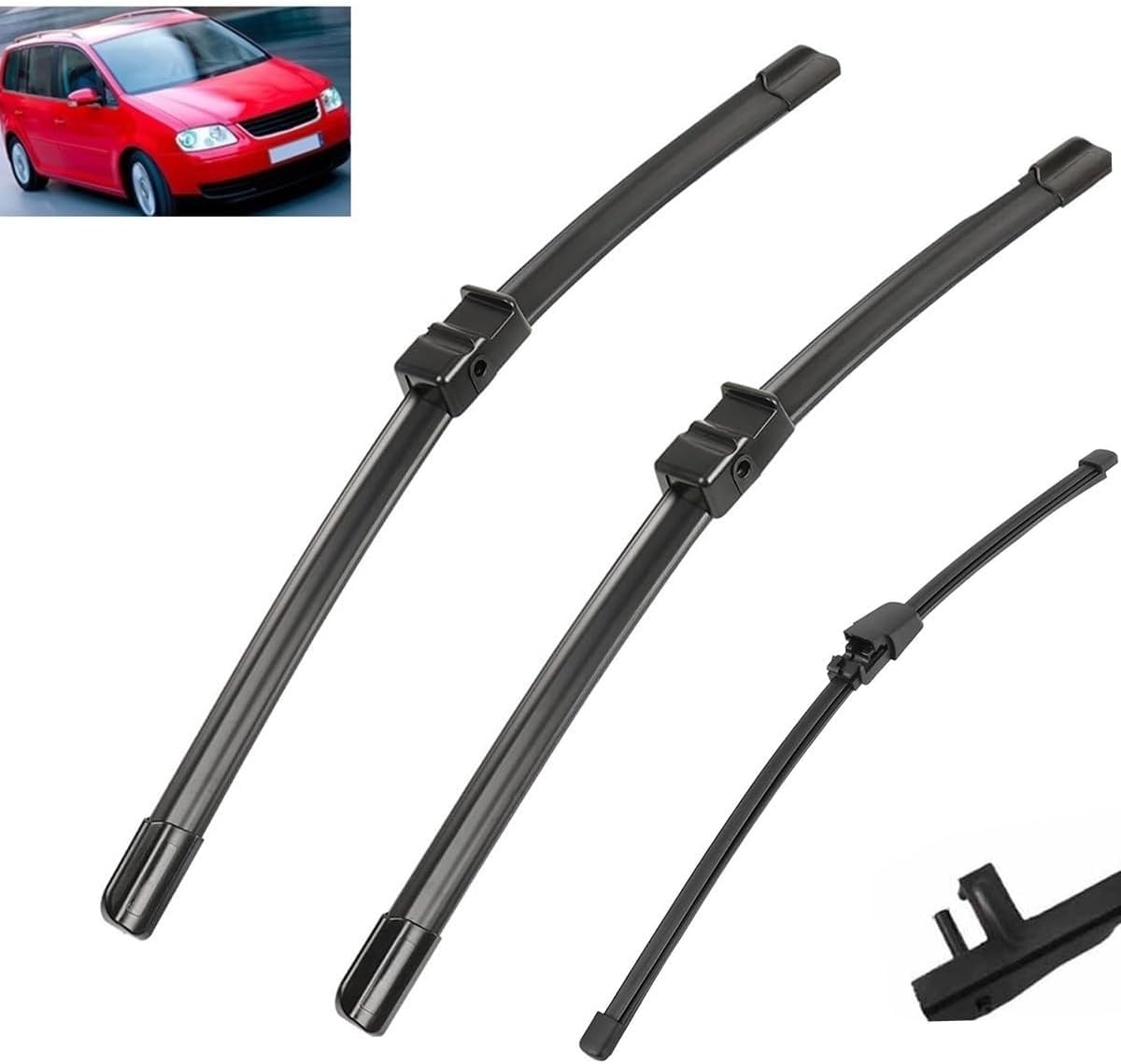 PLAKDFUU Wiper Blades Front Rear Set for VW Touran 2003-2006 28"+28"+16" - Silent & Streak-Free