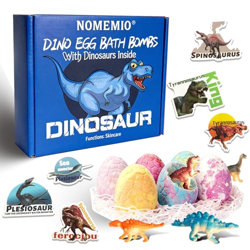 Bath Bombs for Kids with Dinosaur Toys Inside Spa Gift Sets for Kids Easter Basket Stuffers 6 Pack Dinosaur Egg Shape Bath Bombs Bubble Bath Gift Set Birthday Gifts for Kid-Blue