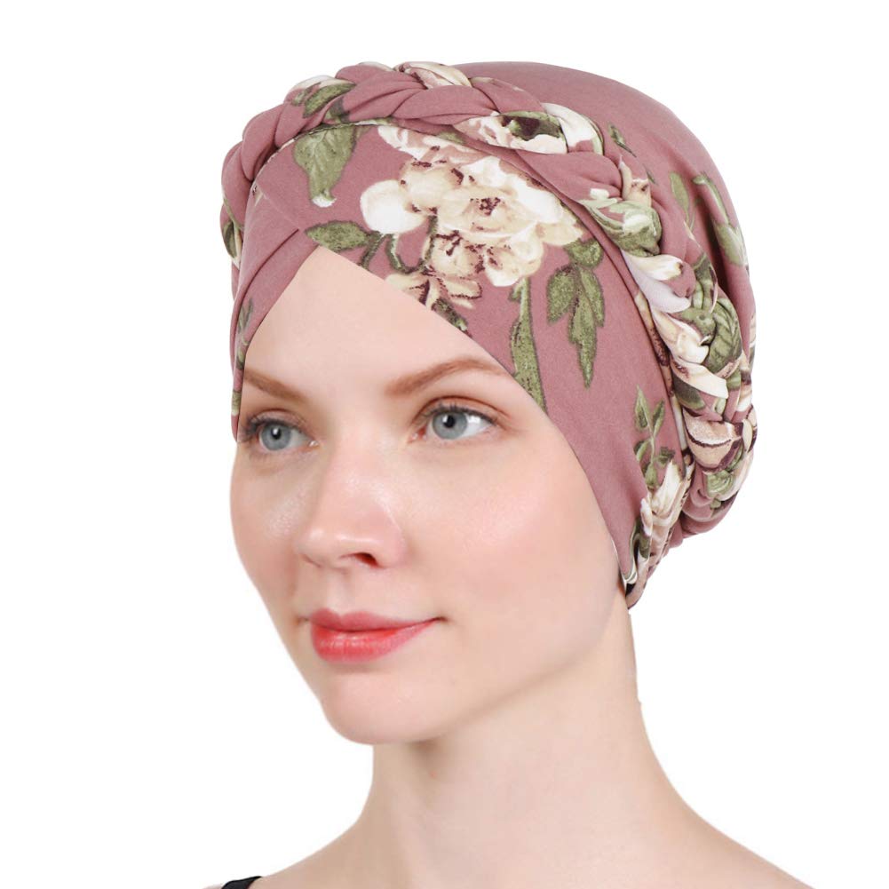 Babahu Women's Leather Pink Chemo Hat Turban Beanie, Pre-Tied Headwraps Headwear Bandana For Hair Loss (Leather Pink)