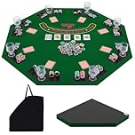 Maxmass 8 Player Foldable Poker Table Top, 1.2M/48 Inches Texas Holdem Poker Pad with Cup Holders, Chip Trays, Carrying Bag, Poker Mat Blackjack Tables Topper Card Table Topper for Casino Game