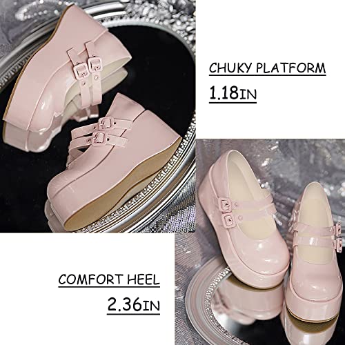 Accloris Platform Mary Jane Shoes Women Girls,Ankle Strap Round Toe Goth Chunky Uniform Dress Pumps Shoes Oxfords Pink #TOP5