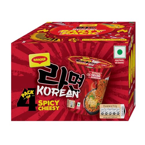 Image of MAGGI Korean Spicy Cheesy Cuppa Noodles, 286 g (Pack of 4, 71.5g each)