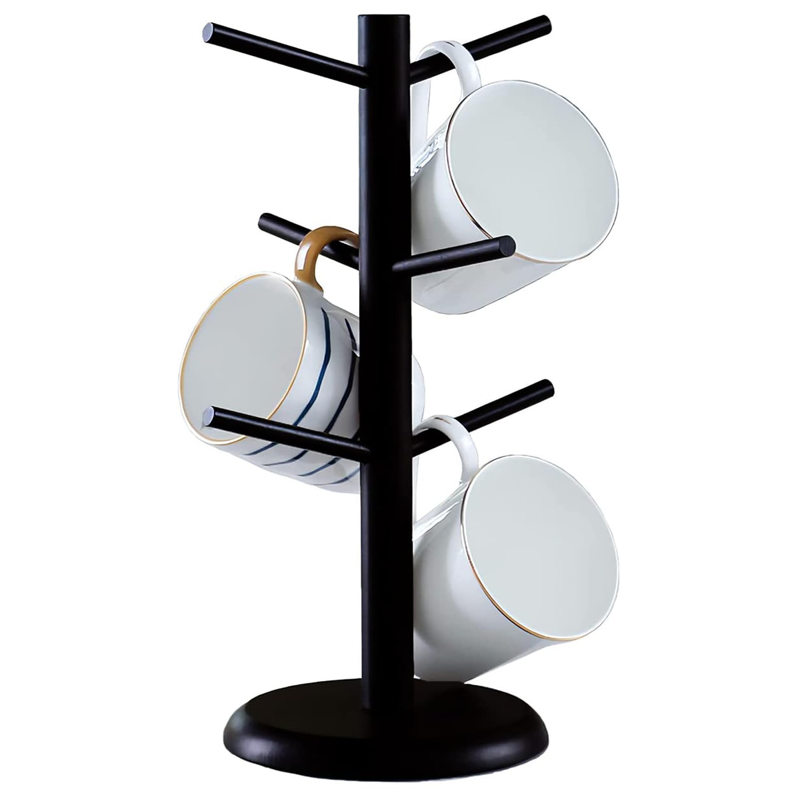 Culinavog Black Coffee Mug Holder, 6 Cups Bamboo Mug Tree With Thicker Base, Coffee Tea Cup Organizer Hanger Holder, Stand With Hooks, Kitchen Stand Hanger With Thickened Base For Tea, Glass (1 Pcs)
