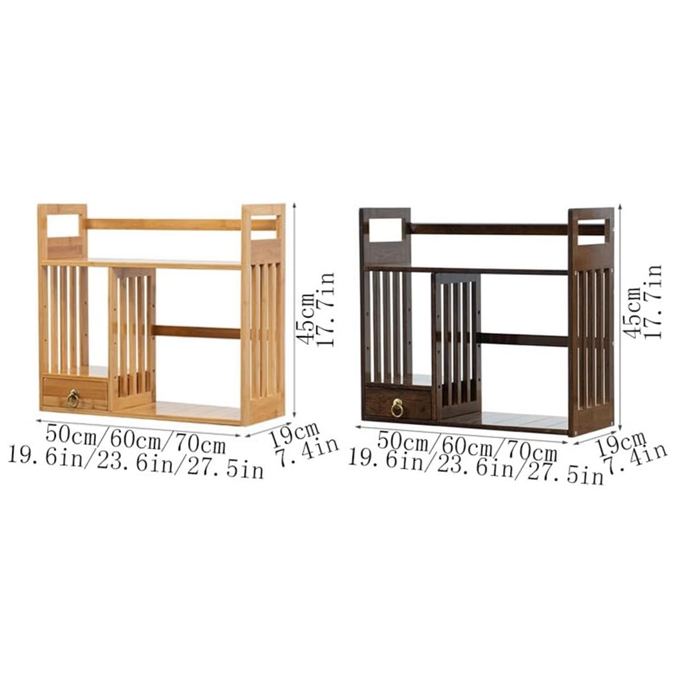 Facilità Organizer da scrivania in bambù con cassetto, organizer a 2 livelli e accessori, scaffale aperto impilabile, for forniture scolastiche for casa ufficio(Original colours,L60xW19xH45 cm)