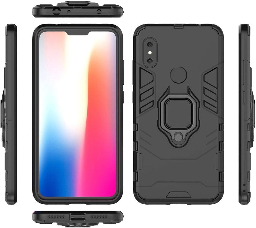 Image of Shockproof Hybrid Heavy Duty Robot Ring Case with Stand Double Protective Back Cover for Xiaomi Redmi Note 5 Pro - Black