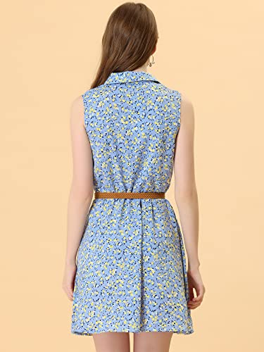 Image of Allegra K Women's Floral Printed Half Placket Above Knee Summer Sleeveless Belted Dress