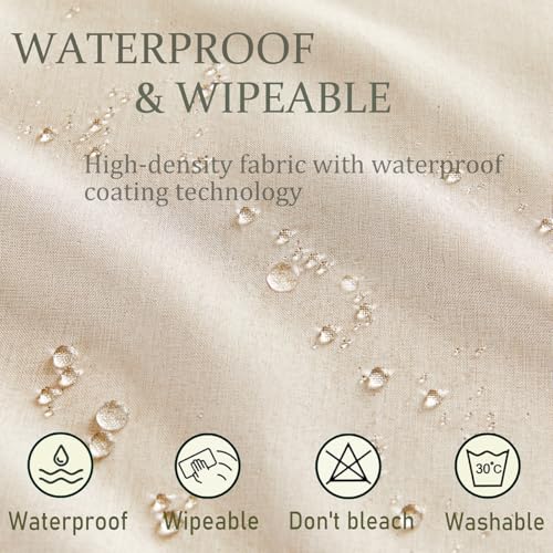 Aoztio Farmhouse Round Linen Textured Tablecloth Lattice Cutwork Waterproof & Stain Resistant Table Cloth Wrinkle Free Round Table Cover for Dining Room and Outdoor Party, 47 Inch Dia, Natural by Aoztio - Used condition - Image 3