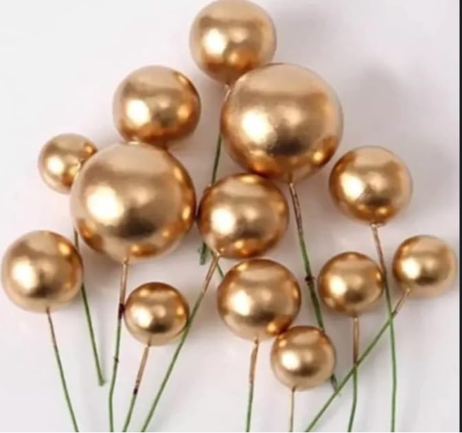 Image of Homebakers Mart Golden Faux Balls Topper For Cake Decoration | Pack Of 20pcs | GOLD | 4 sizes 2, 2.5, 3, 4 cm 5PC Each