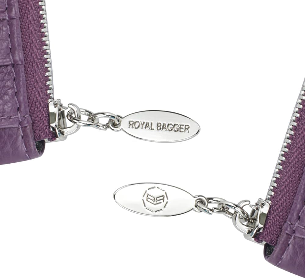 Royal Bagger Women’s RFID Blocking Long Wallet – Genuine Cow Leather Trifold Purse with Multi-Card Slots & Magnetic Closure 5063 (Grey)