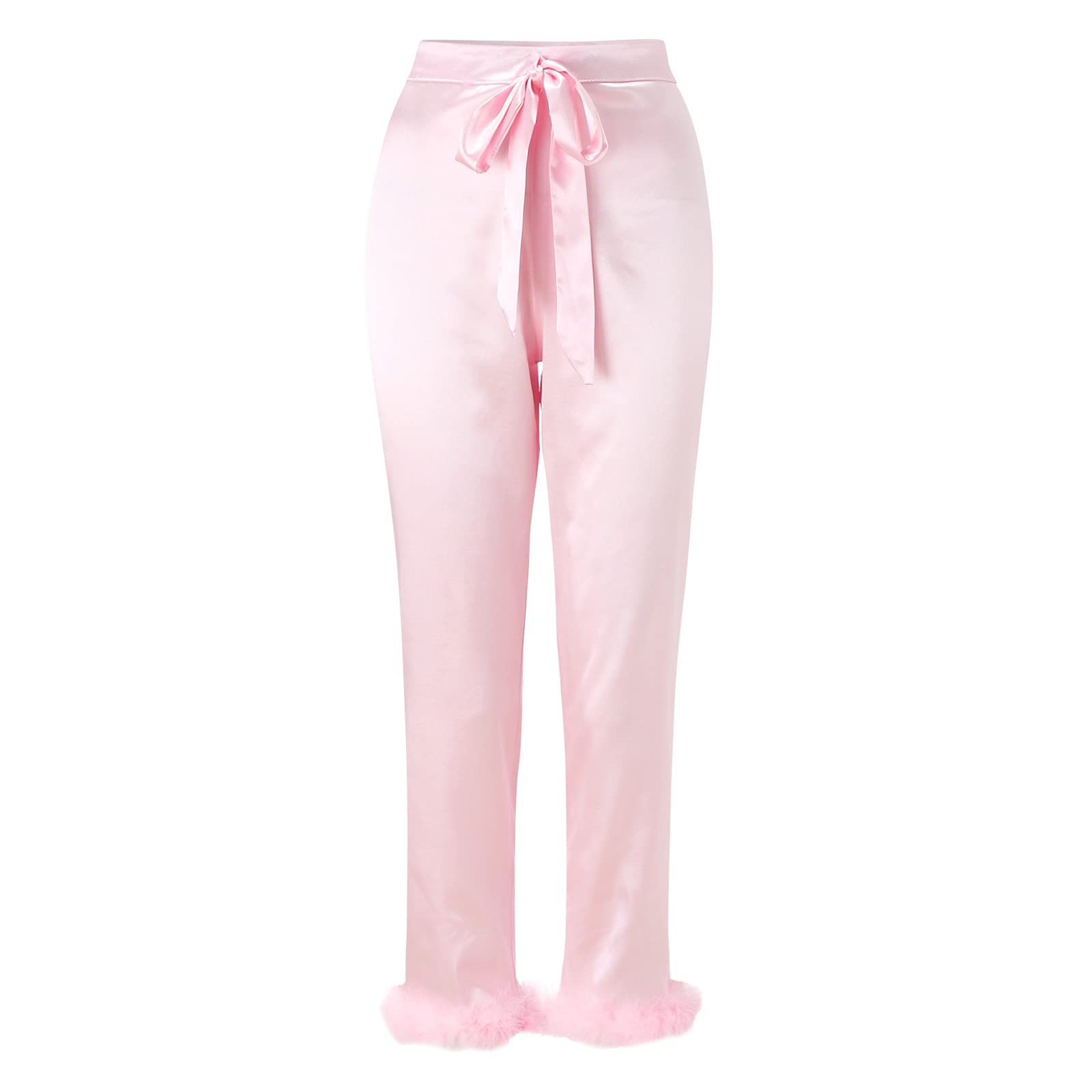 Conjunto de pijama para mujer, suave color sólido con plumas, cómodo conjunto de pijama de satén con solapa abotonada para invierno y otoño, conjunto de pantalones de pijama de algodón atractivo,