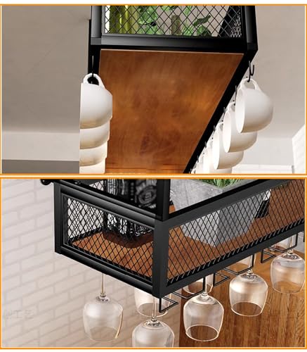 Porte-verres à vin suspendu avec support et étagère double rangement