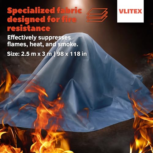 Image of VLITEX Large Fire Blanket (98 x 118 in) | Engineered in Germany | Lithium Battery & Emergency Fire Suppression Blanket | Certified Fireproof Silicone & E-Fiberglass