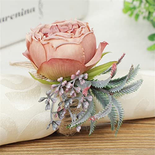 Pearl Napkin Rings Set of 6, Rustic Rose Napkin Rings Flower Dinner Napkin Holder for Table Decoration