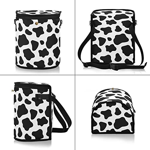 Image of linqin Black and White Cow Pattern Car Trash Can with Lid Leak Proof Car Trash Bag Waterproof Car Garbage Can, Multipurpose Trash Bin Hanging for Minivan SUV Truck