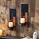 2 Stück Wandkerzenhalter Holz Wand Kerzenhalter Schwarz Holzspleißen Design Wandhalterung Kerzenständer Deko für Kerzen Vintage Wanddeko Wandkerzenhalter