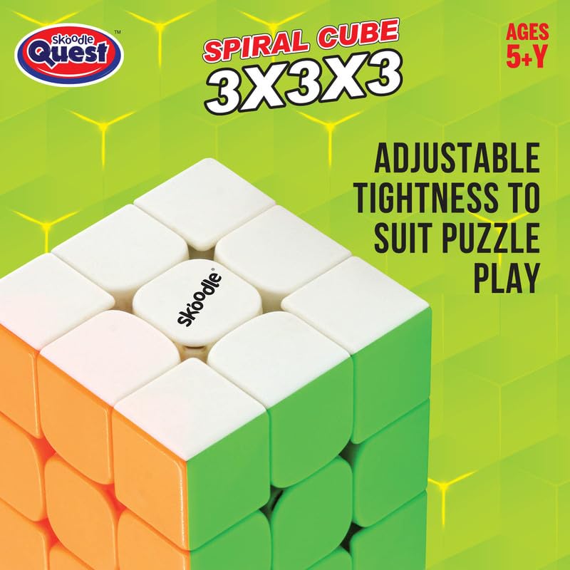 Image of Skoodle Quest Spiral Stickerless Cube 3X3X3 | High Performance, Fast & Smooth Speedcube Turning Puzzle | Stress Buster & Brain Teaser for Kids & Adults | Anti-Pop & Durable | Multi