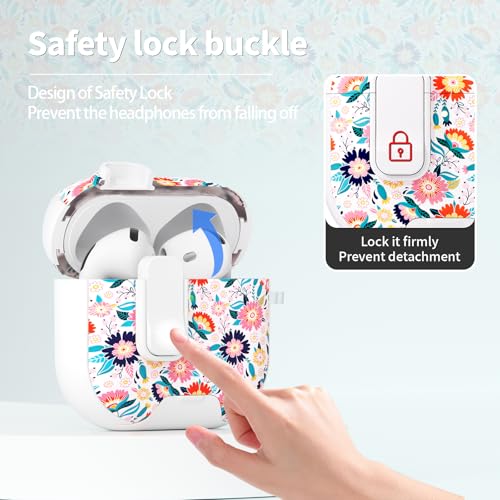 Image of for AirPods 4 Case with Safty Lock & Phone Stand,Cute Floral Pattern Style | PC & TPU Dual Layer Protective Cover with Keychain & Cleaner Pen for Apple AirPod 4th Generation 2024 Women (Calliopsis)