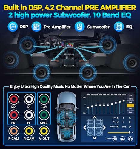 Image of PLZ 7 inch Wireless Double Din Car Stereo Apple Carplay Radio QLED Screen for Car, Android Auto, Bluetooth 5.3, Fast Charger, 1080P Backup Camera, 4.2 Channel Outputs 240W, 2 Subwoofer