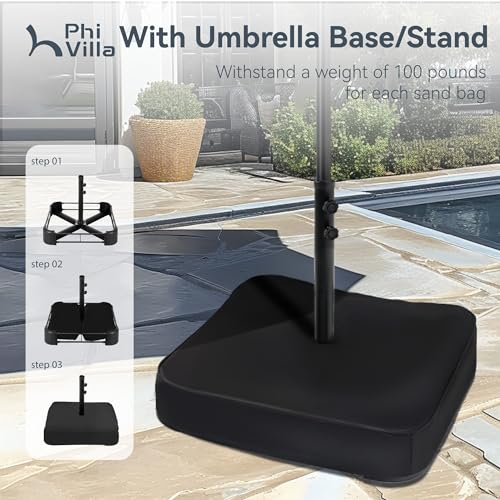 Image of PHI VILLA 15ft Large Outdoor Patio Umbrella with Base Included, Light Grey